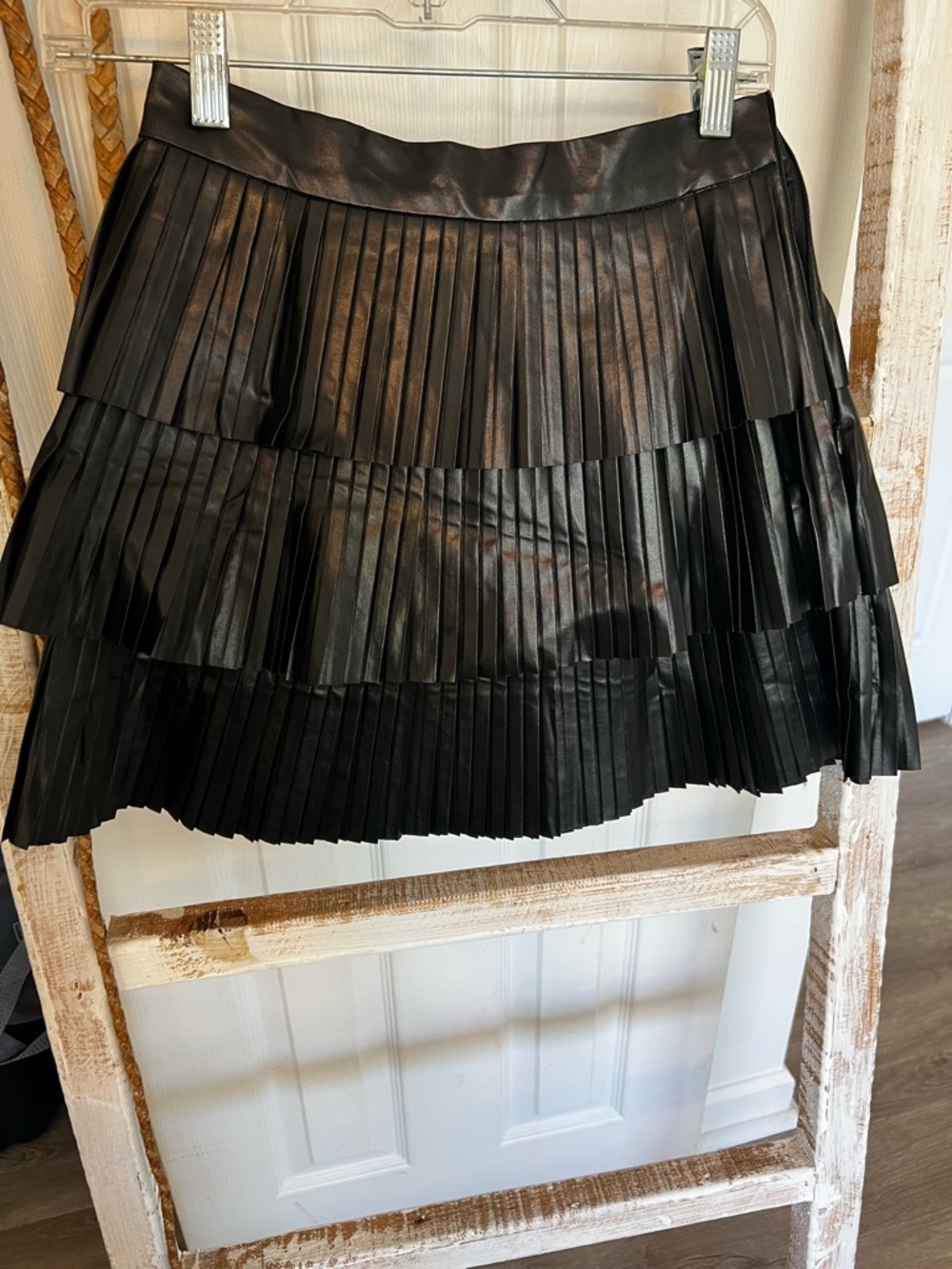 Lulu's Black Pleated Tiered Faux Leather Mini Skirt
